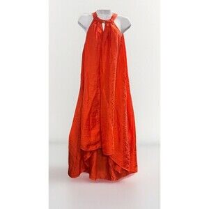 H&M Conscious Collection Dress Halter Hi-Low Hem A-Line Orange Glitter Size 8